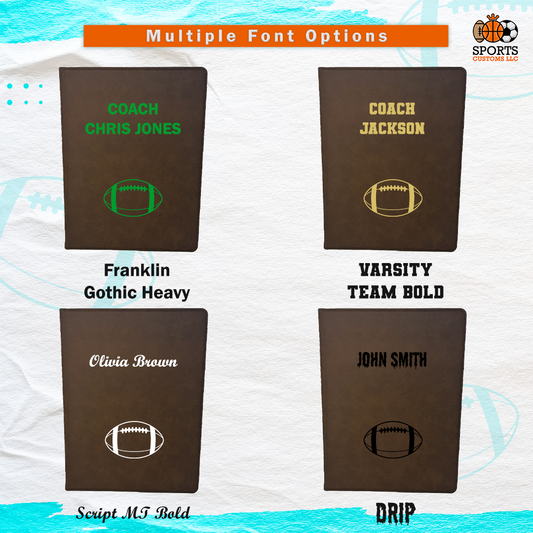 Customized Football Padfolio, Personalized Football Multiple Font Options