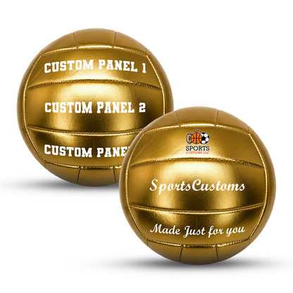 Personalized Gold Volleyball Official volleyball with custom name, number, logo, or message, featuring durable UV printed personalization on multiple panels, perfect for volleyball players and personalized gifts.