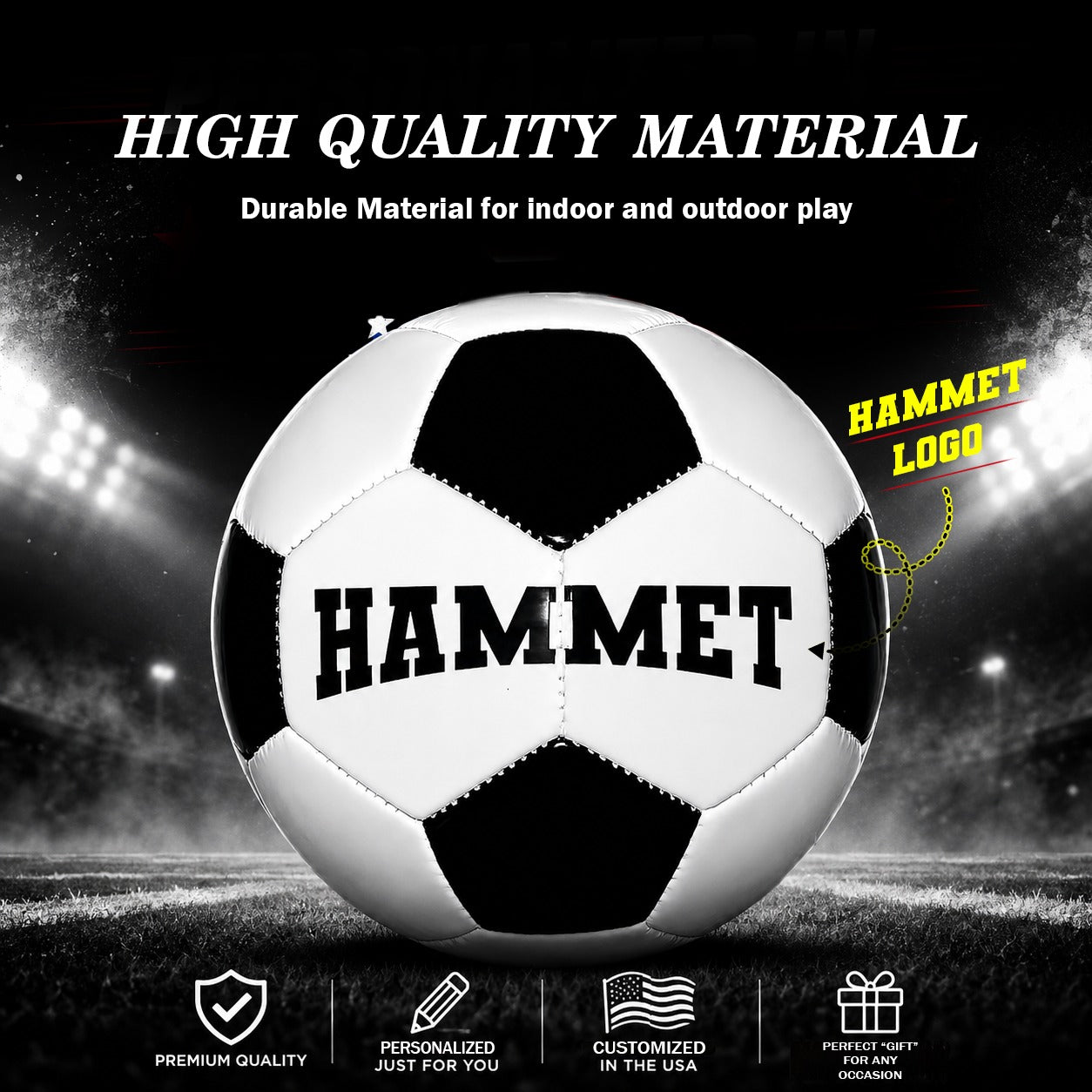 Custom Soccer Ball Classic Black and White Style Personalized with Custom Name