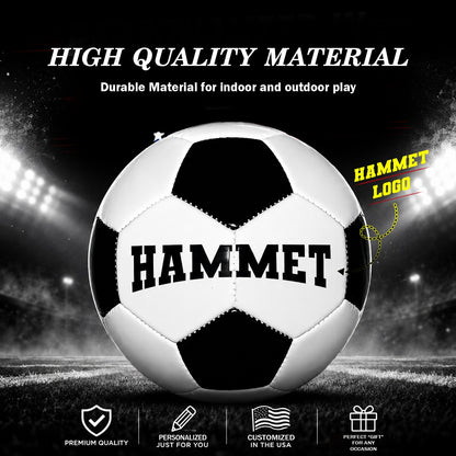 Custom Soccer Ball Classic Black and White Style Personalized with Custom Name