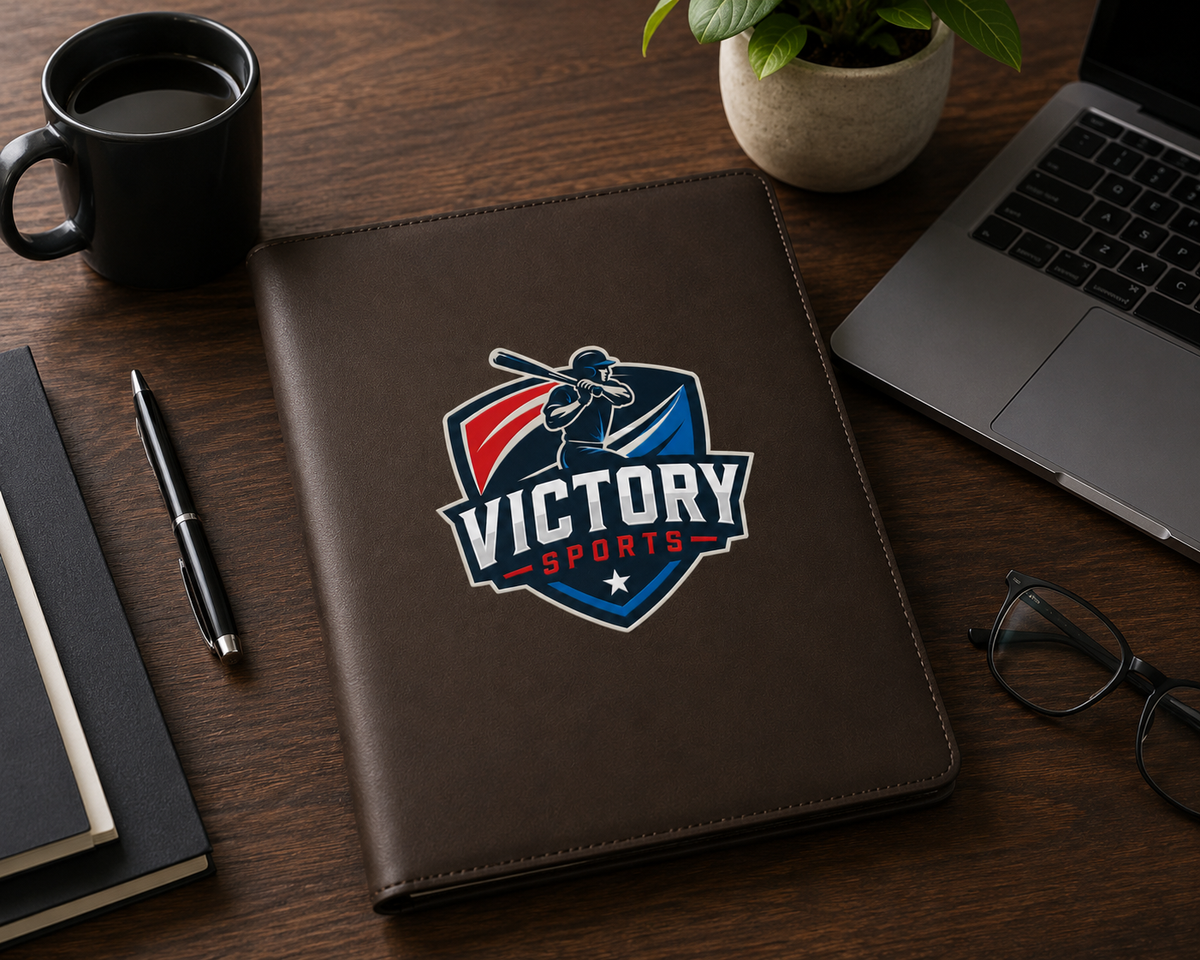 Lifestyle image of Customized Leather Padfolio with logo in the middle