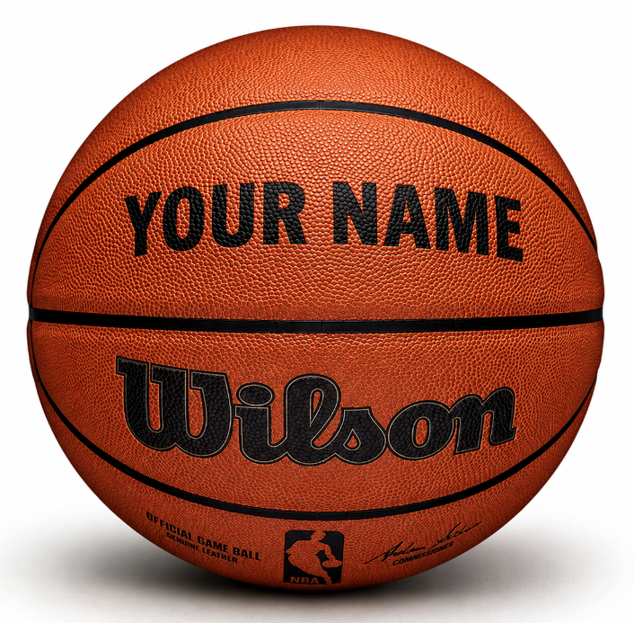 Customizable NBA Official Game Basketball with custom name on top panel.