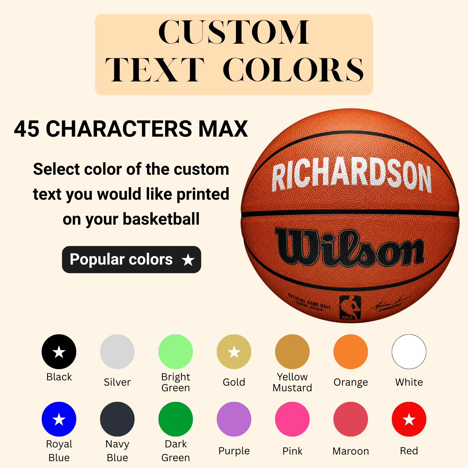 Customizable NBA Official Game Basketball multiple custom text colors image.