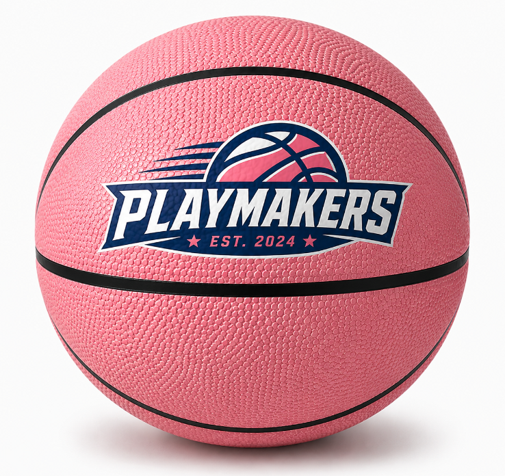 Customized Personalized Pink Basketball, Indoor Outdoor with a custom logo on the top panel.