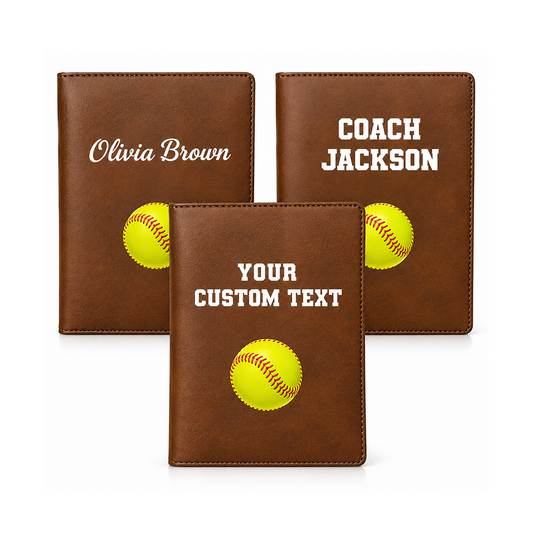 Personalized Softball-themed leather cover with custom name and text perfect gift for your coach