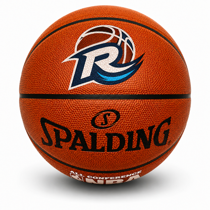 Customized Personalized Spalding All Conference Indoor Outdoor Basketball with a custom logo on the top panel.