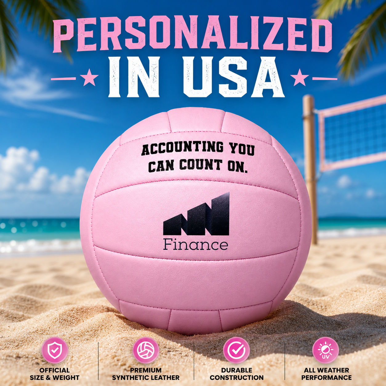 Customized All Pink Volleyball  with 3 panels available UV Print Logo Personalized in USA