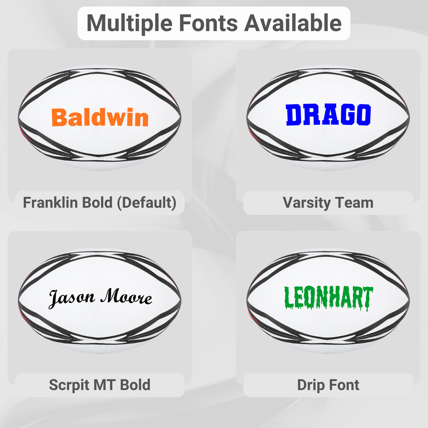 Customized Rugby Ball multiple fonts image.