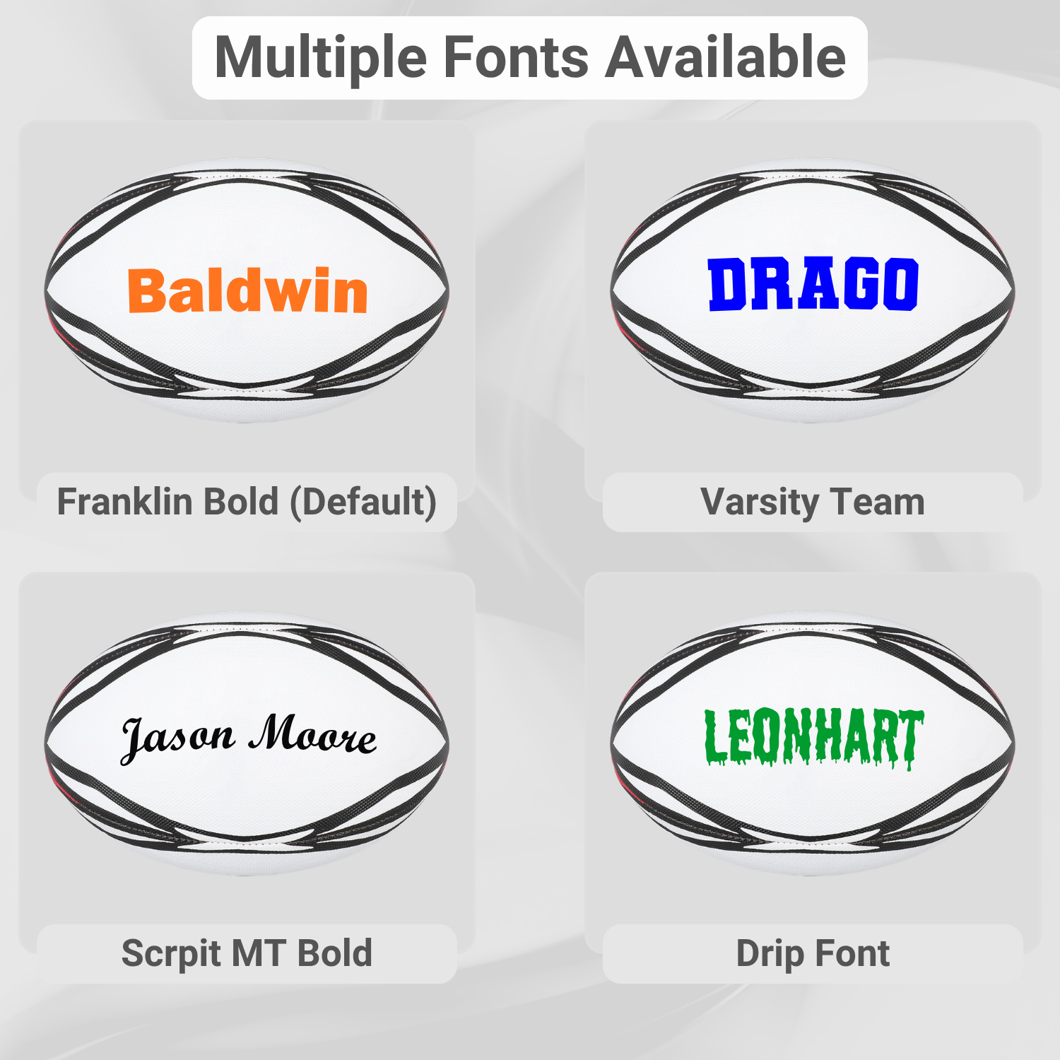 Customized Rugby Ball multiple fonts image.
