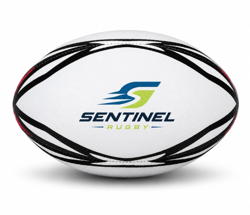 Customized Rugby Ball with a custom logo on the middle panel.