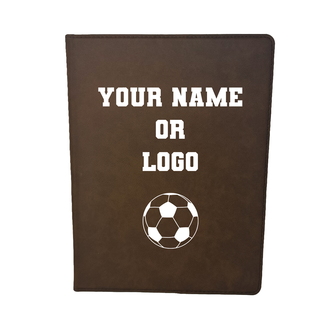 Customized Soccer Padfolio, Personalized Leather Soccer Notepad Your Name or Logo