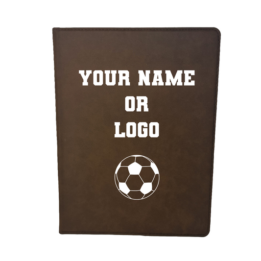 Customized Soccer Padfolio, Personalized Leather Soccer Notepad Your Name or Logo