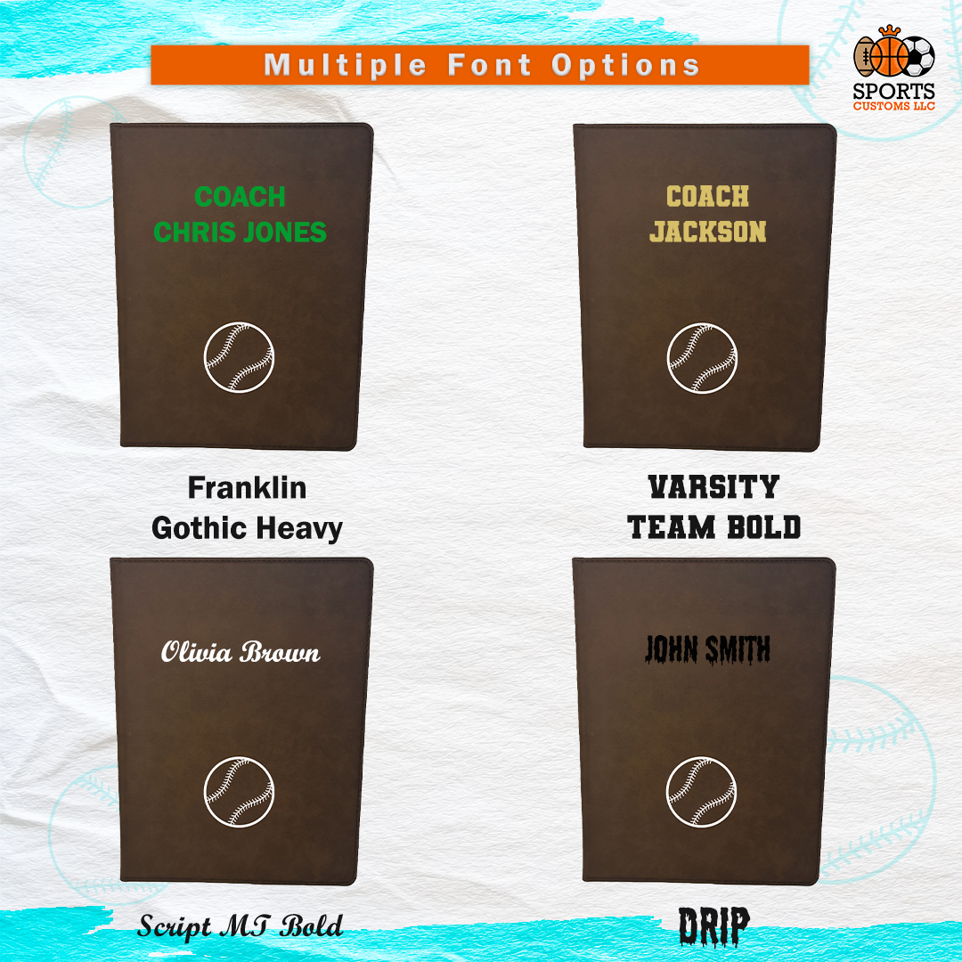 Customized  Softball Padfolio Multiple Fonts 
