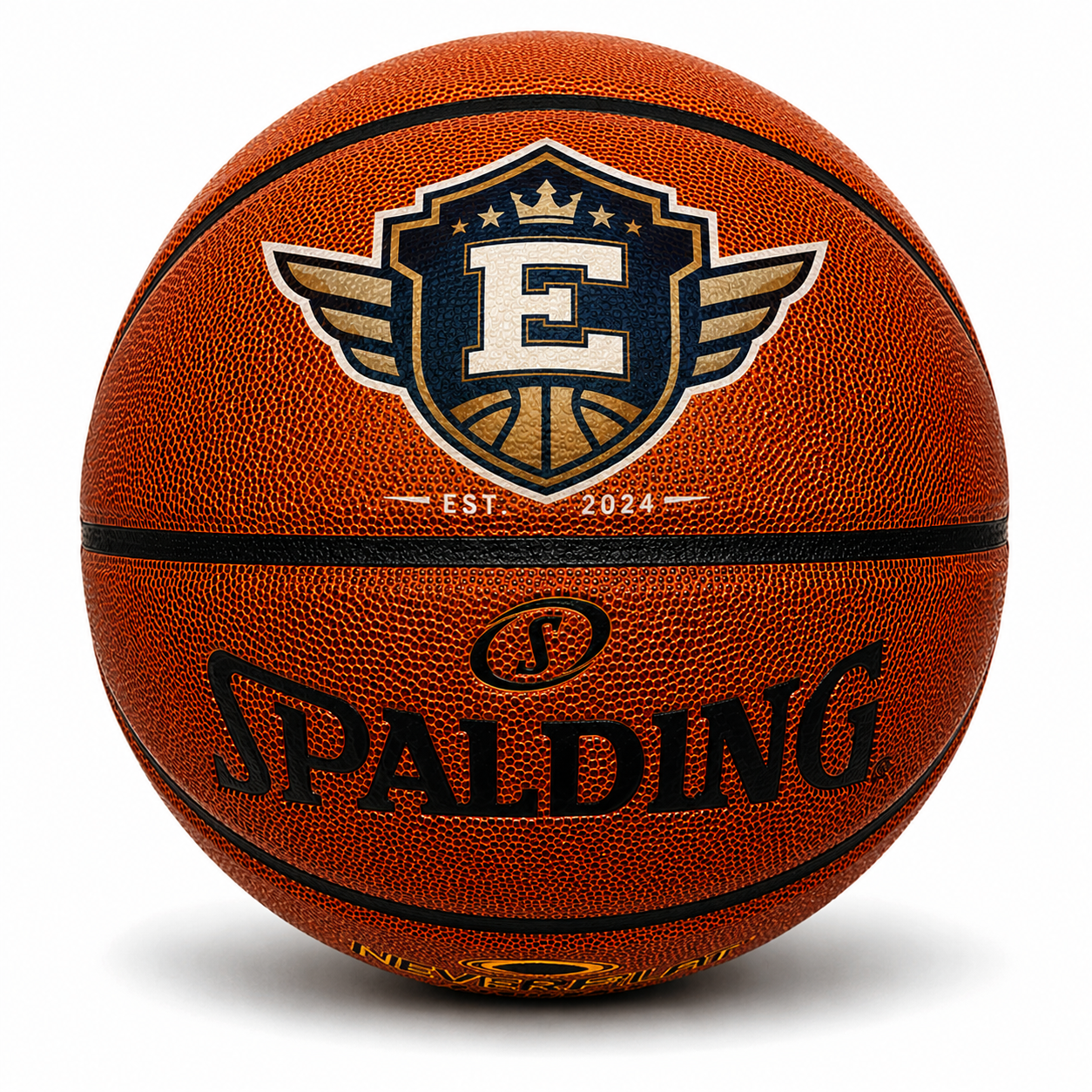 Customized Spalding Neverflat Indoor & Outdoor Basketball with a custom logo on the top panel.