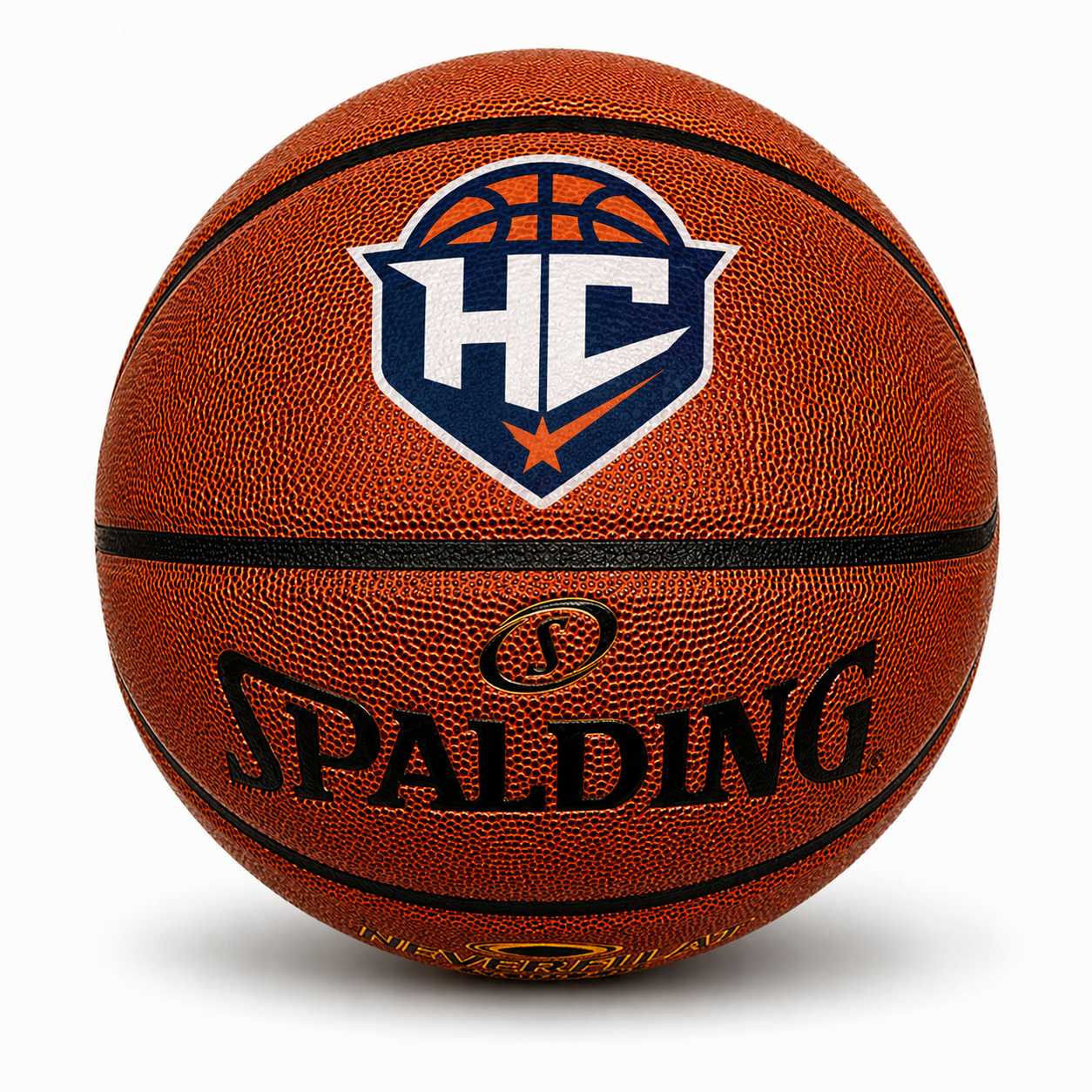 Customized Spalding Neverflat Indoor & Outdoor Basketball with a custom logo on the top panel.