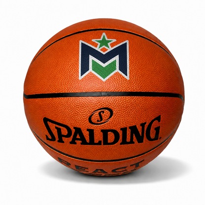 Customized Spalding TF250 Indoor Outdoor Basketball with a custom logo printed on the top panel in multicolor.