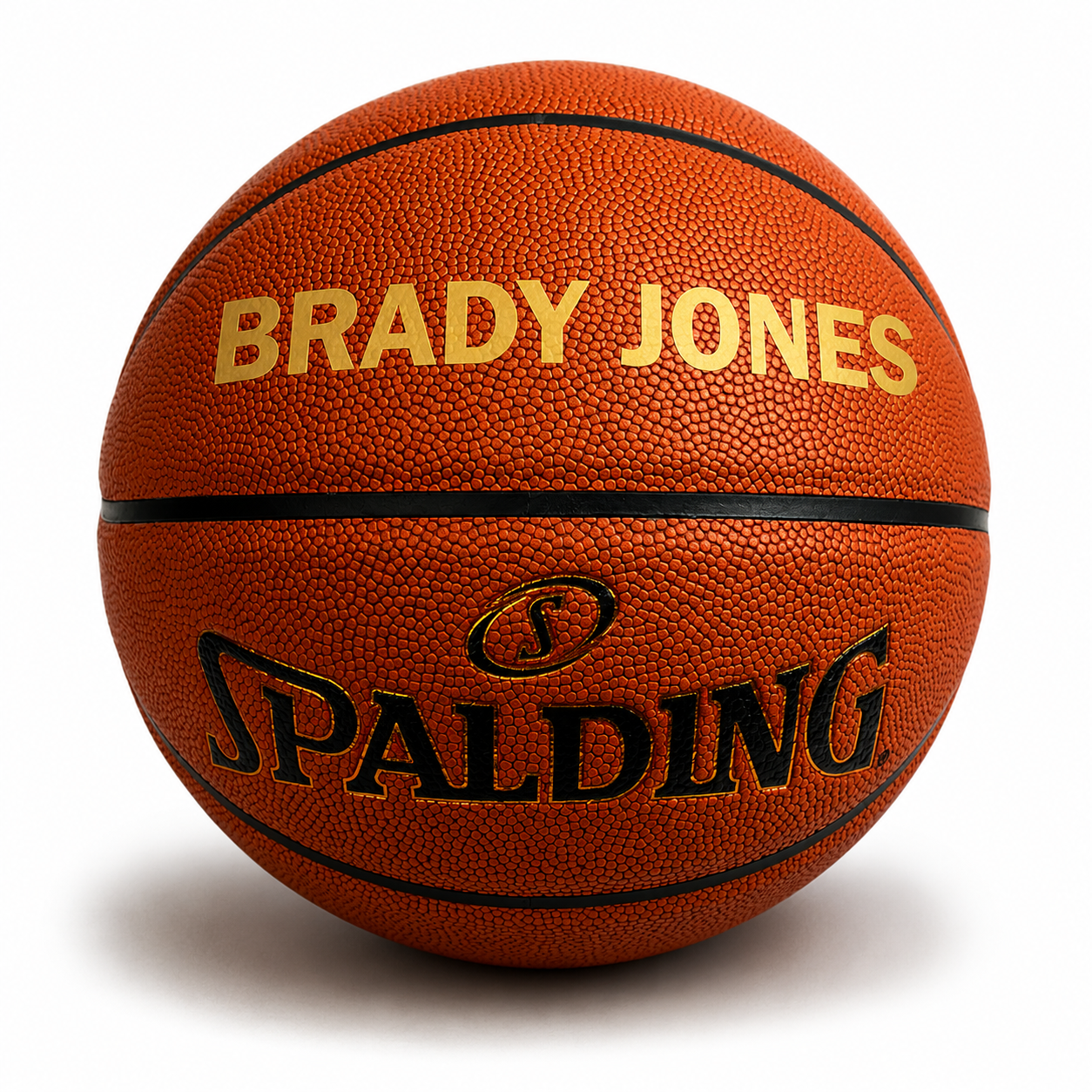 Customized Spalding TF500 Indoor Outdoor Game Ball with custom text written on the top panel.