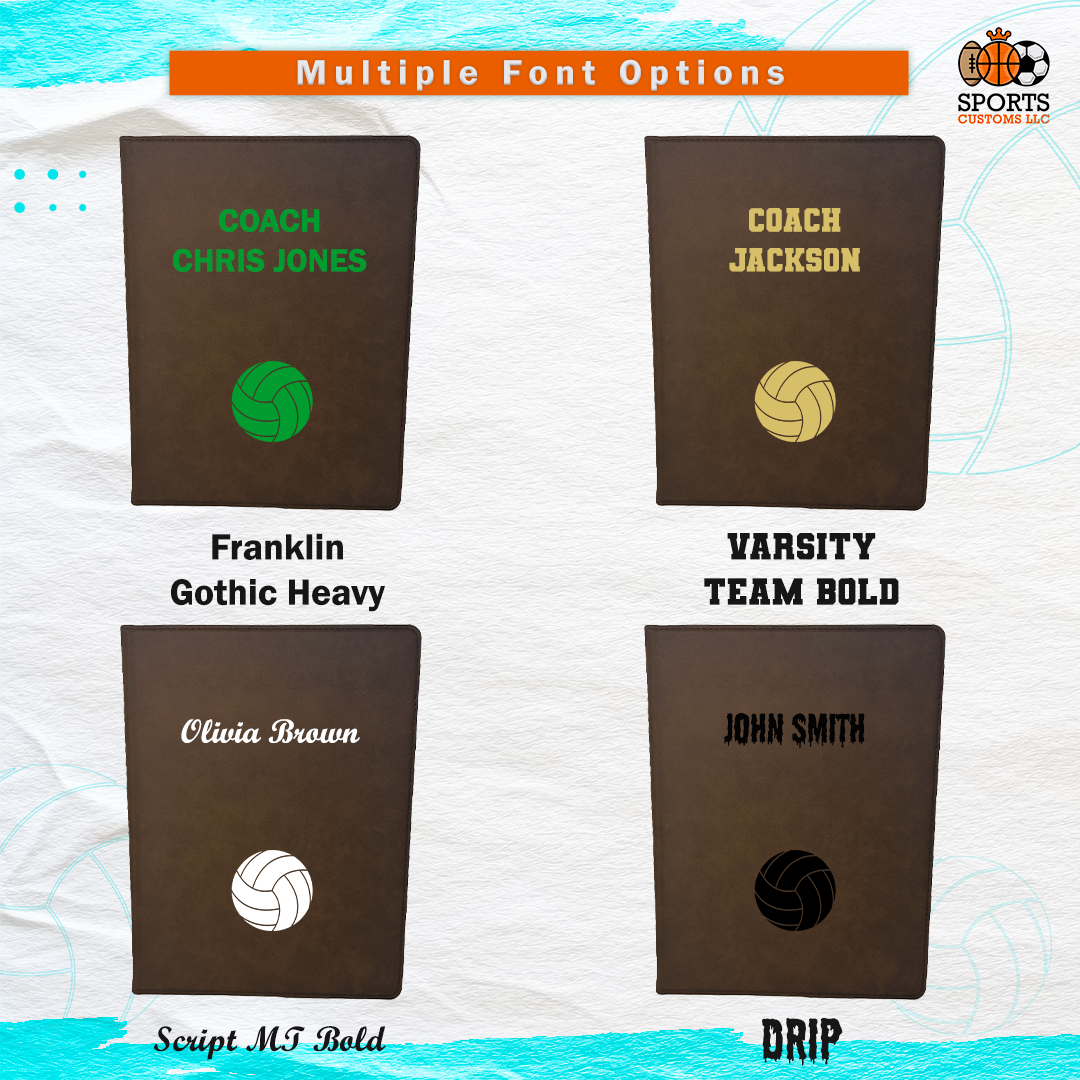 Customized Volleyball Padfolio, Volleyball Multiple Font Options