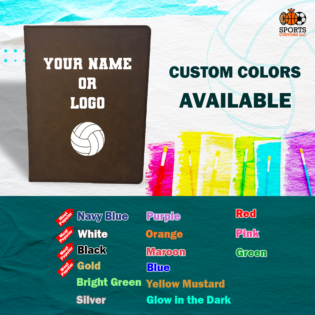 Customized Volleyball Padfolio, Personalized Volleyball Custom Colors Available