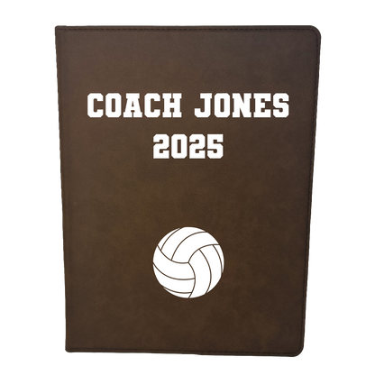 Customized Volleyball Padfolio, Personalized Volleyball Leather Notepad 