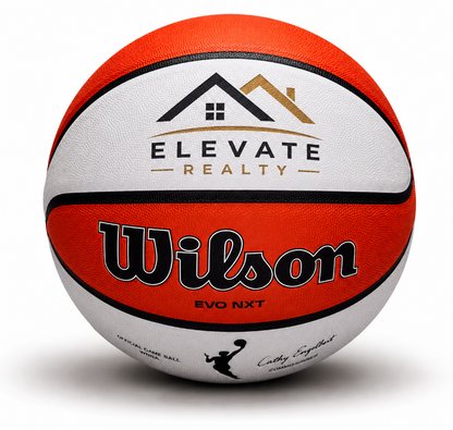 Customized WNBA Official Game Basketball with custom logo on top panel in multicolor.