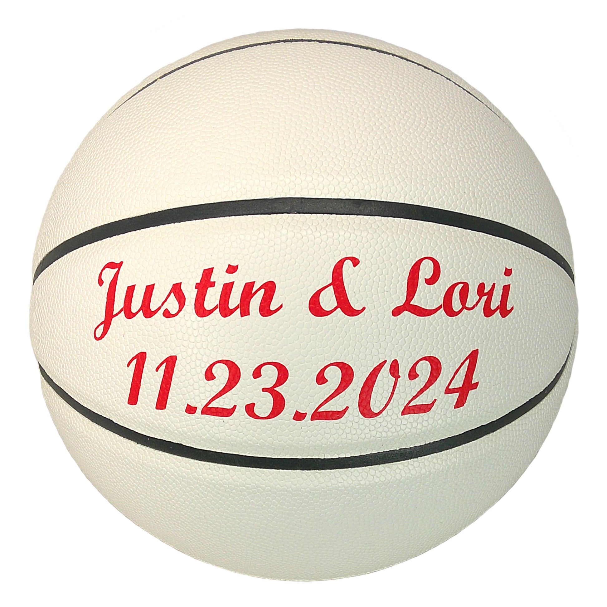 Custom All White No Brand Basketball with Red Text