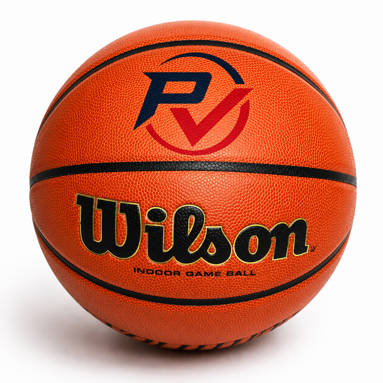Customized Wilson Evolution Basketball Indoor with a custom logo on the top panel.