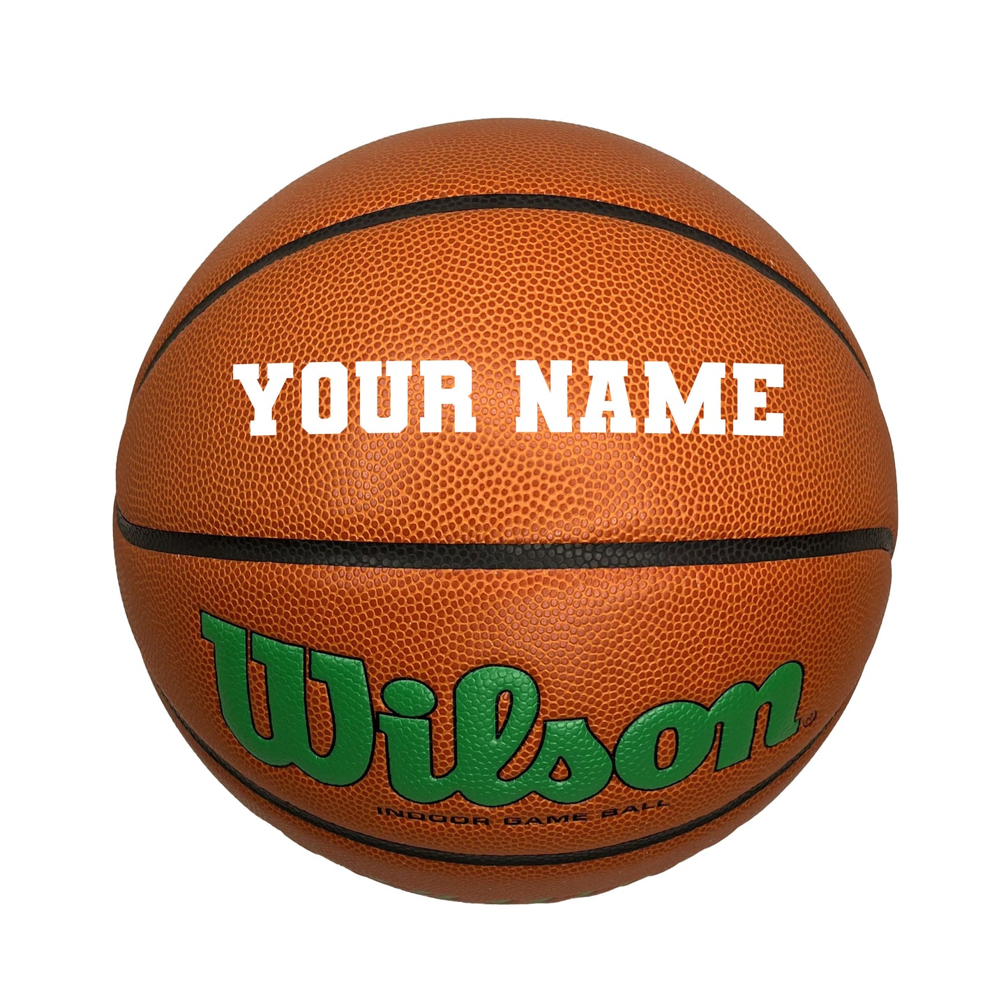 Customized Wilson Evolution Green Basketball with White Text