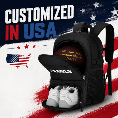 Personalized in USA Football, Black Backpack Perfect Gift for Football players