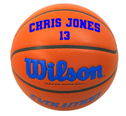 Wilson Blue Evolution with two lines custom text.