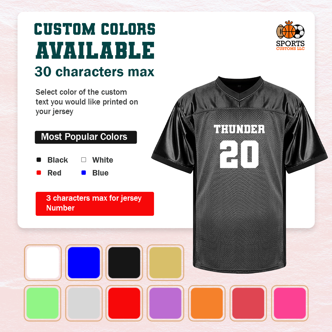 Customized Football Black Jersey Multiple Color Options