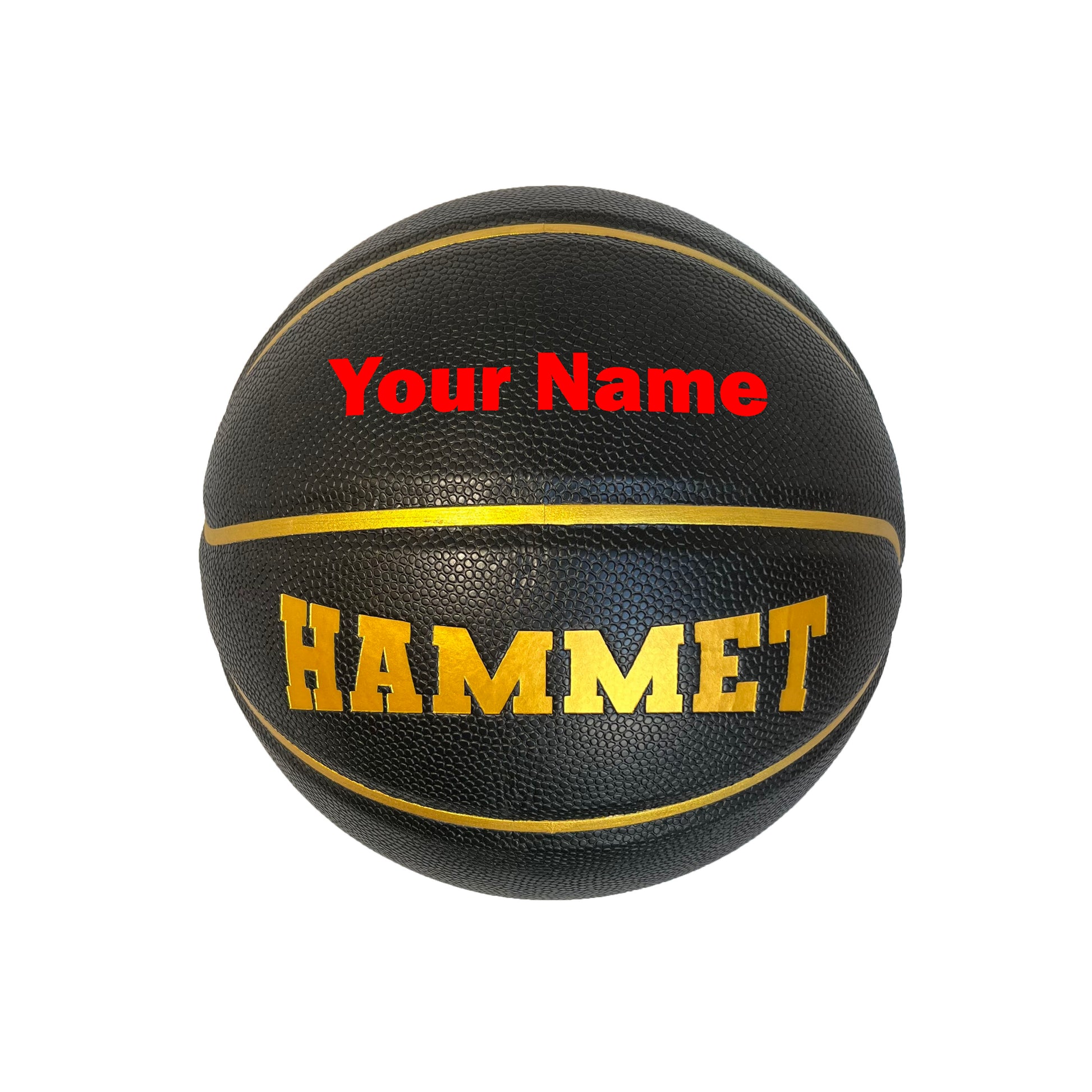 Customized Black and Gold Basketball Red Text