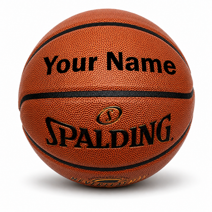 Customized Spalding Neverflat Basketball with Custom Text in Black Color