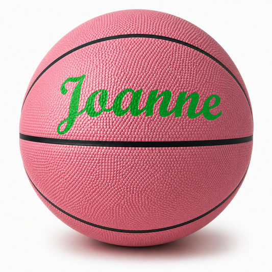 Customized Personalized Pink Basketball with Custom Text in Dark Green Color