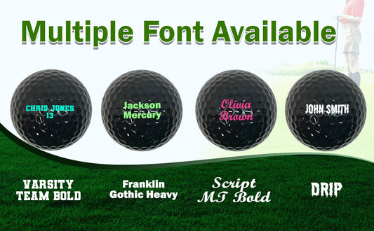 Customized Personalized Black Golf Ball 12 Pack Available Fonts