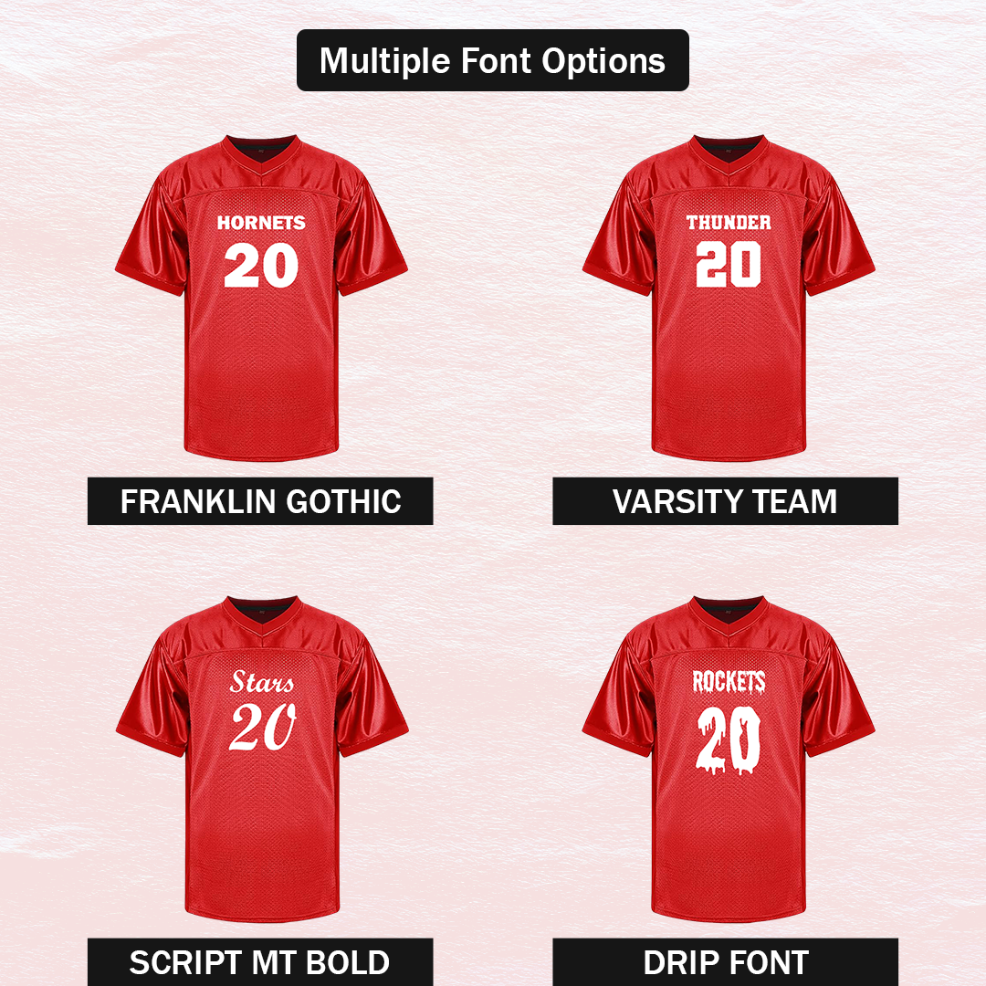 Customized Football Red Jersey Multiple Font Options