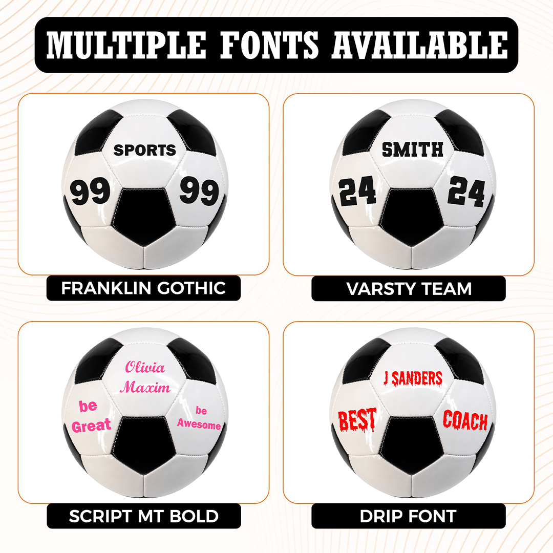 Customized Soccer Ball Multiple Fonts Available Black White Soccer Ball