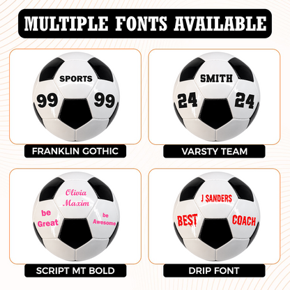 Customized Soccer Ball Multiple Fonts Available Black White Soccer Ball