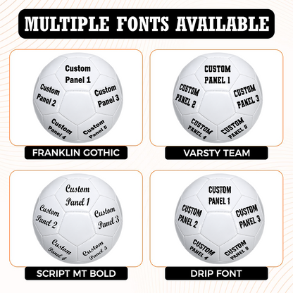 Personalized All White Soccer Ball Multiple Fonts Available with 4 Panels custom UV-printed logo and text.