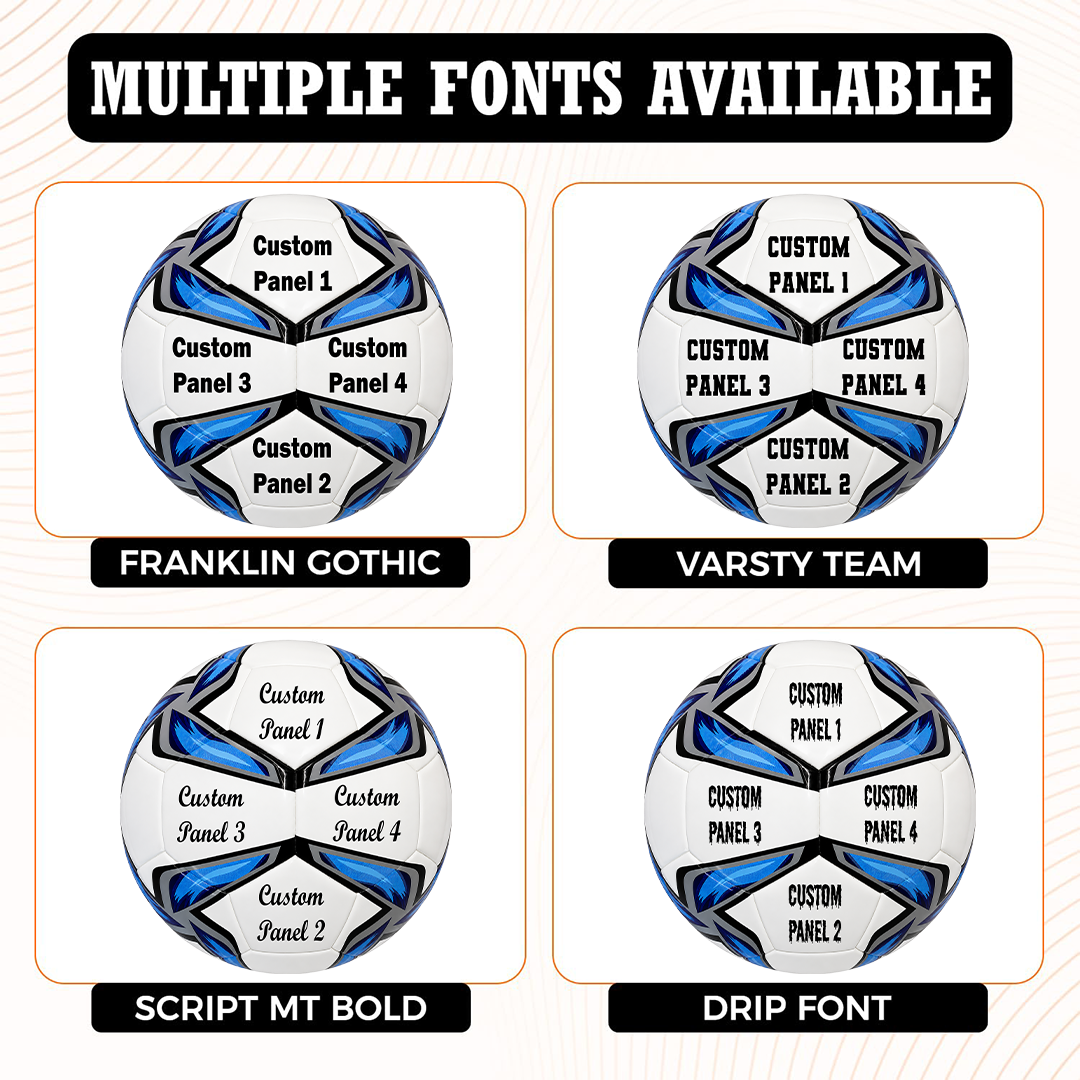 Personalized Hammet Soccer Ball Multiple Fonts Available with 4 Panels custom UV-printed logo and text.