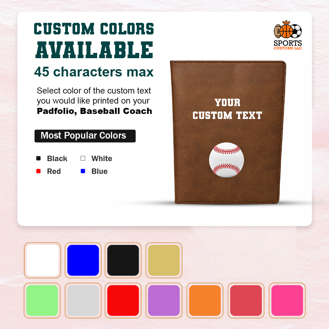 Custom baseball leather cover personalized with name, coach text and multiple Color available