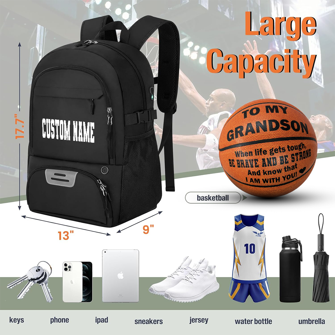 Personalized Basketball Backpack Large Capacity Orange Basketball