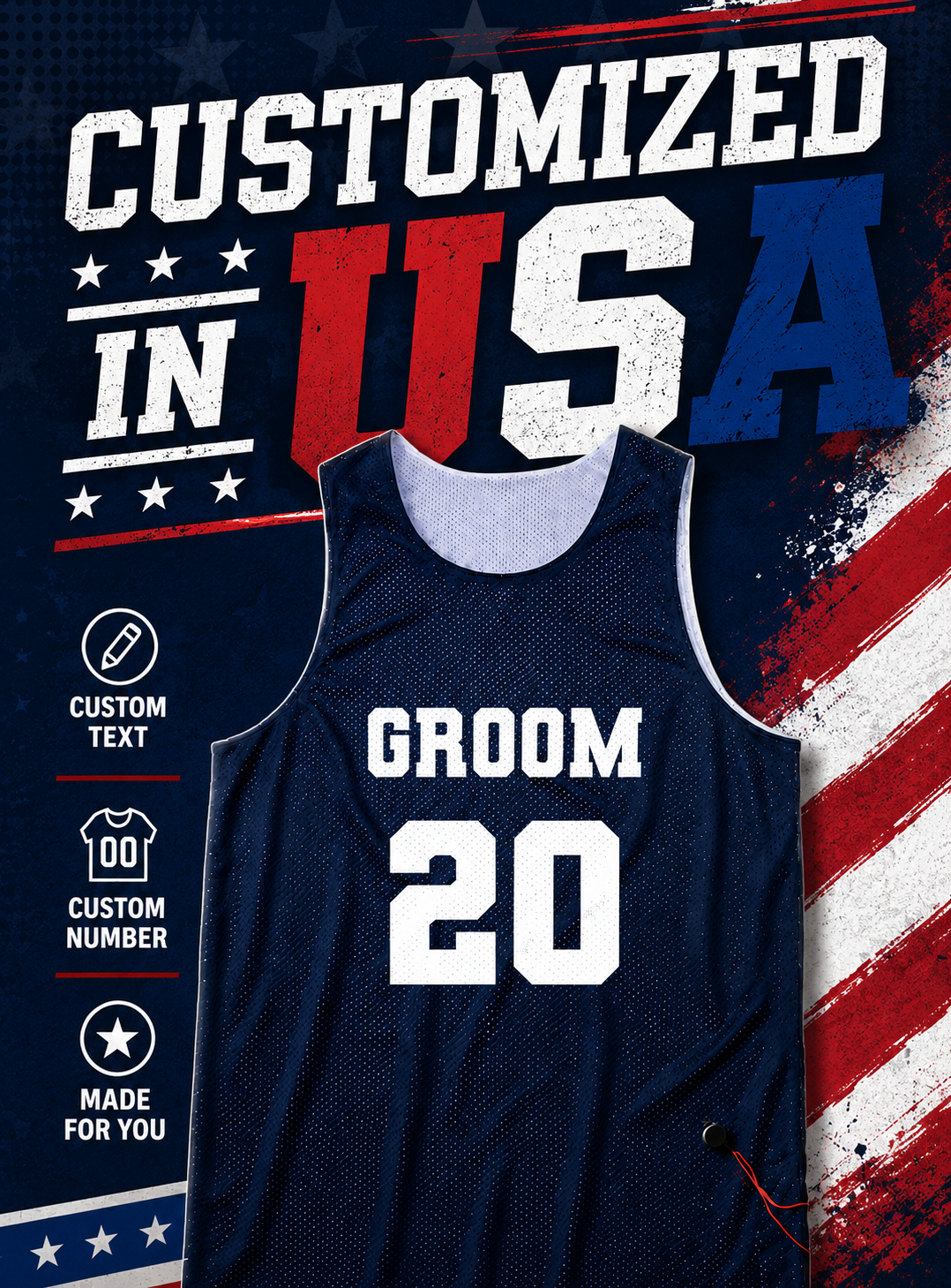 Personalized Navy Blue Jersey Groom Customized in USA with Custom Number
