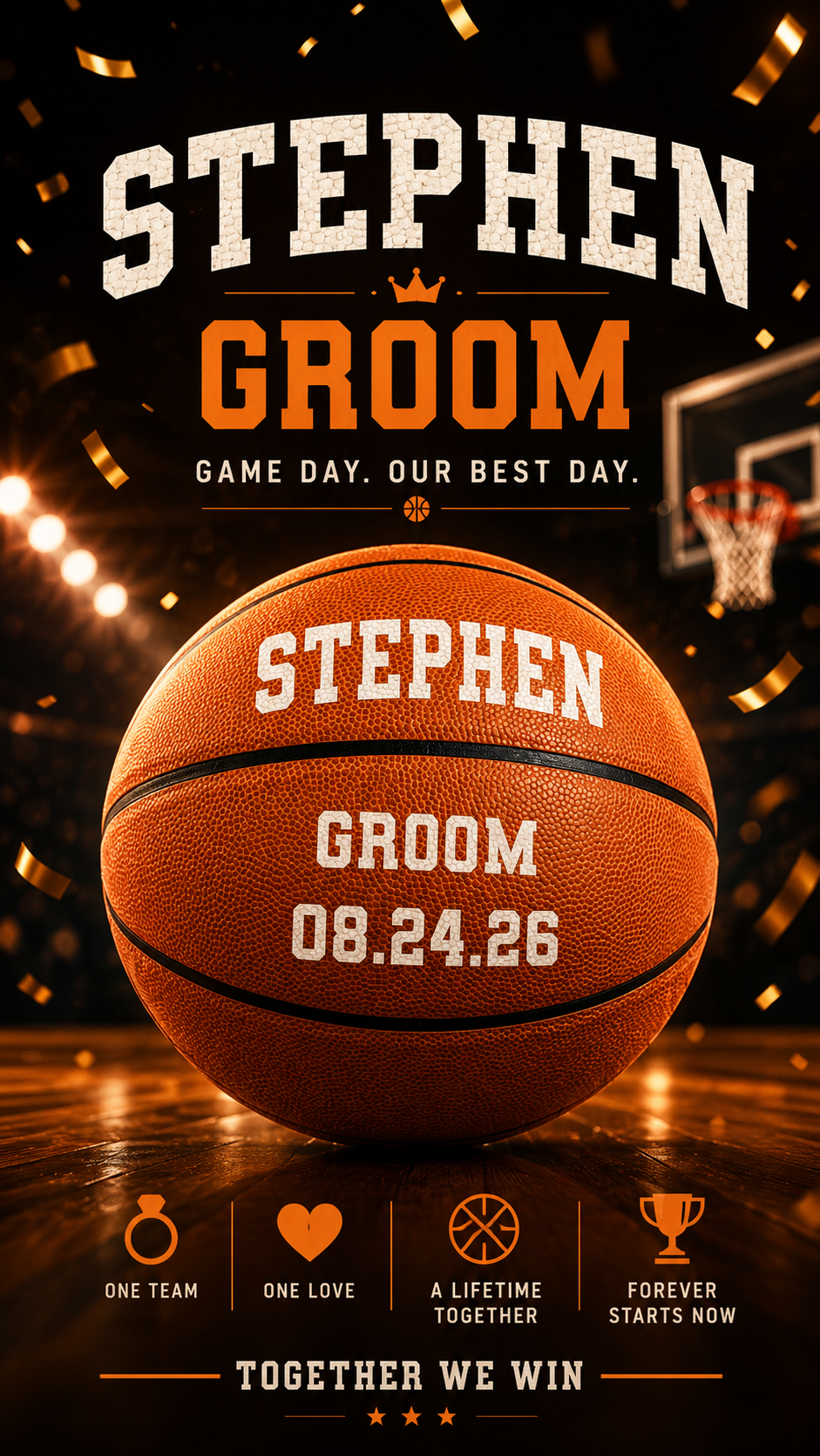 Customized Orange Basketball Groom Wedding Perfect Gift