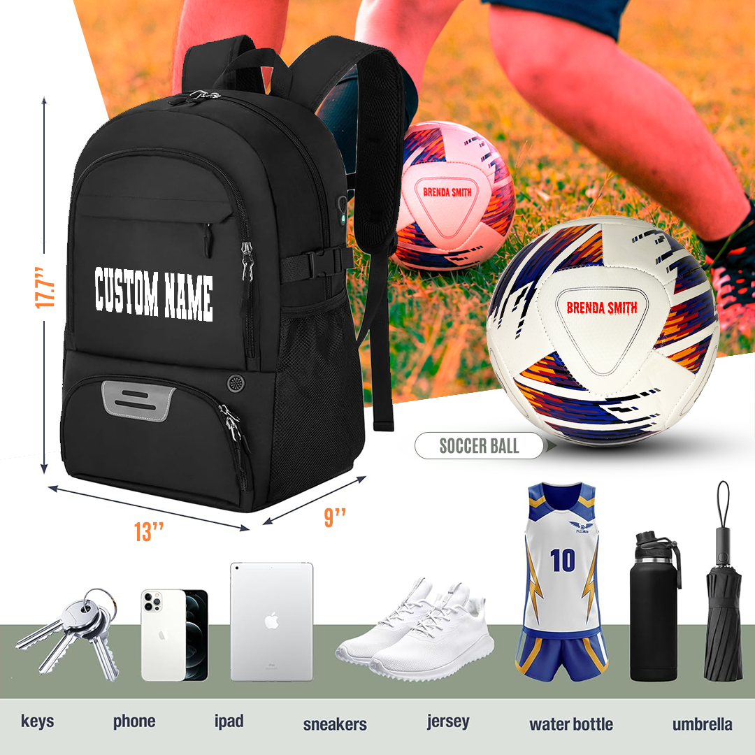 Customized Soccer Ball Black Backpack 