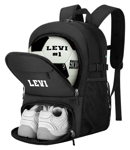 Personalized Soccer Ball Black Backpack Perfect Gift for Players