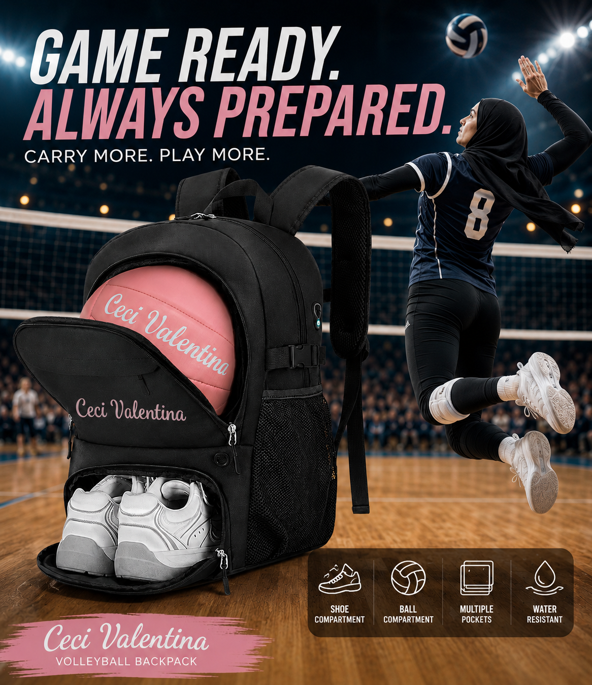 Customized Volleyball Black Backpack