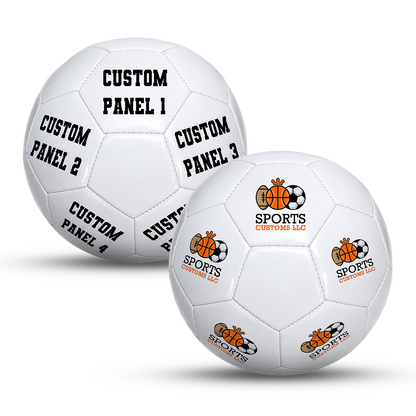 Customized All White Soccer Ball featuring UV-printed custom logo and personalized text. White soccer ball customized for business branding, corporate giveaways, team gifts, coach appreciation, promotional events, and unique personalized gifts.