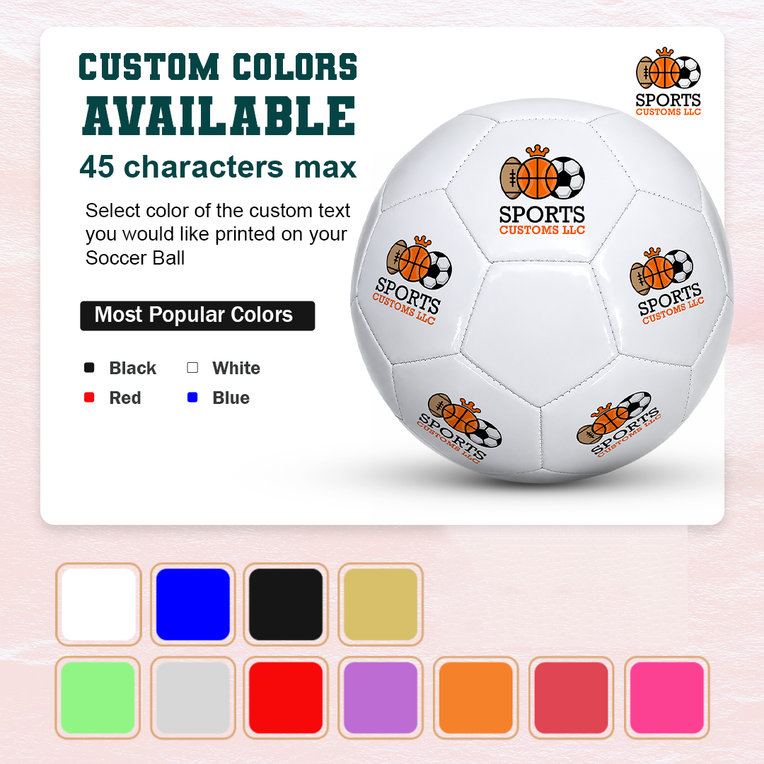 Personalized All White Soccer Ball Multiple Colors Available with custom UV-printed logo and text.