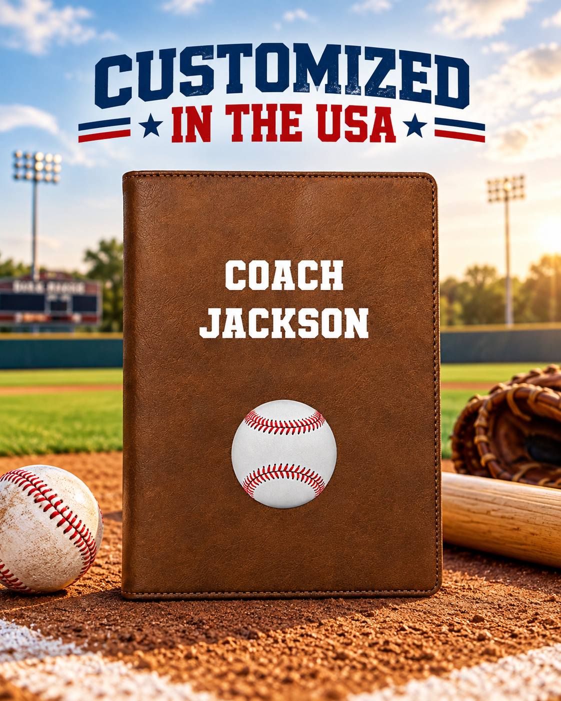 Customized Baseball Padfolio with Varsity Team Font and UV Print Baseball Perfect Gift for your best coach